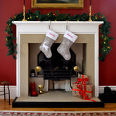 Luxury Personalised Embroidered White and Silver Christmas Stockings with Snowflakes or Reindeer